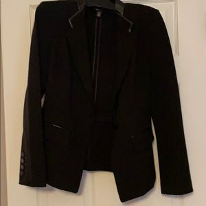 WHBM Black knit blazer with leather piping detail